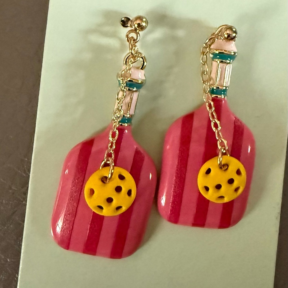 Pink and Yellow Pickle Ball  Earrings